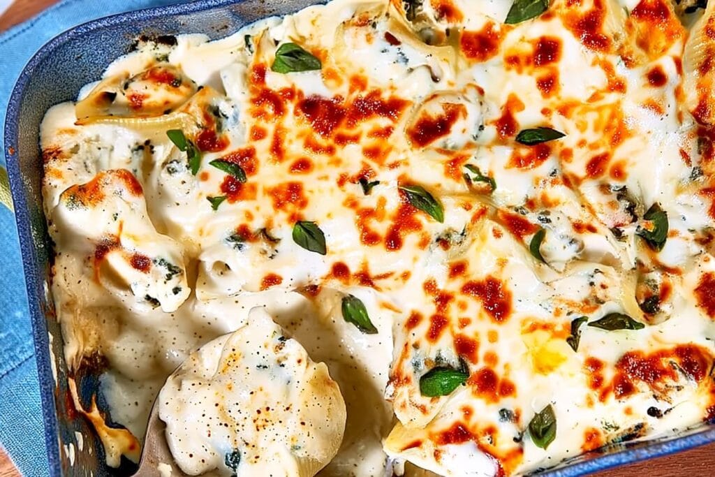 Chicken Spinach Alfredo Baked Stuffed Shells