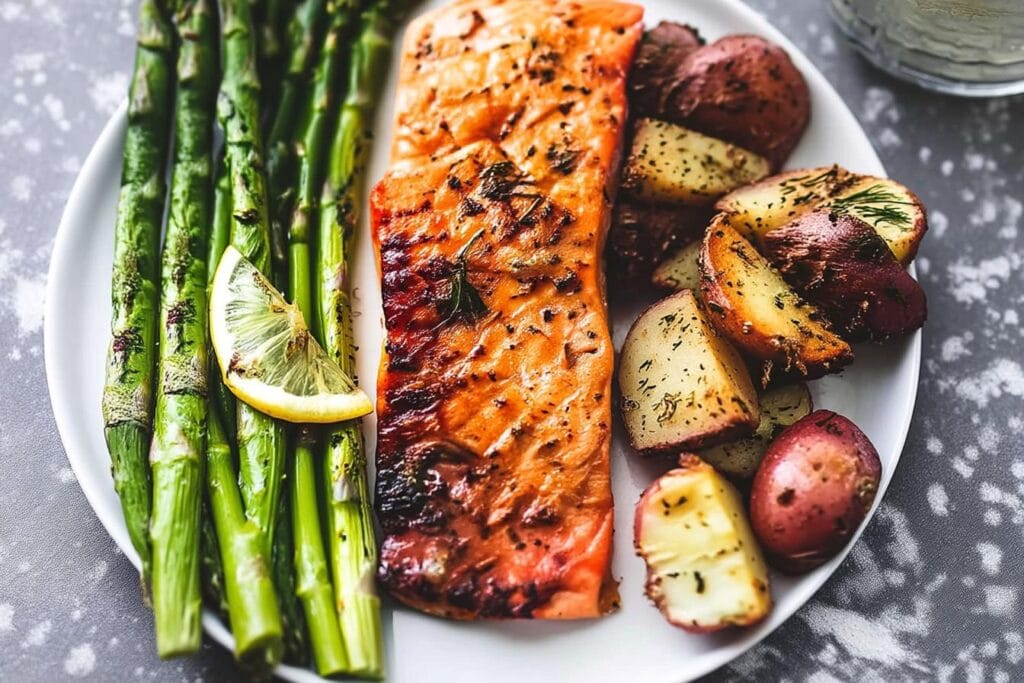 Sheet Pan Salmon and Asparagus with Potatoes
