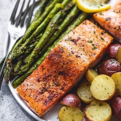 Sheet Pan Salmon and Asparagus with Potatoes