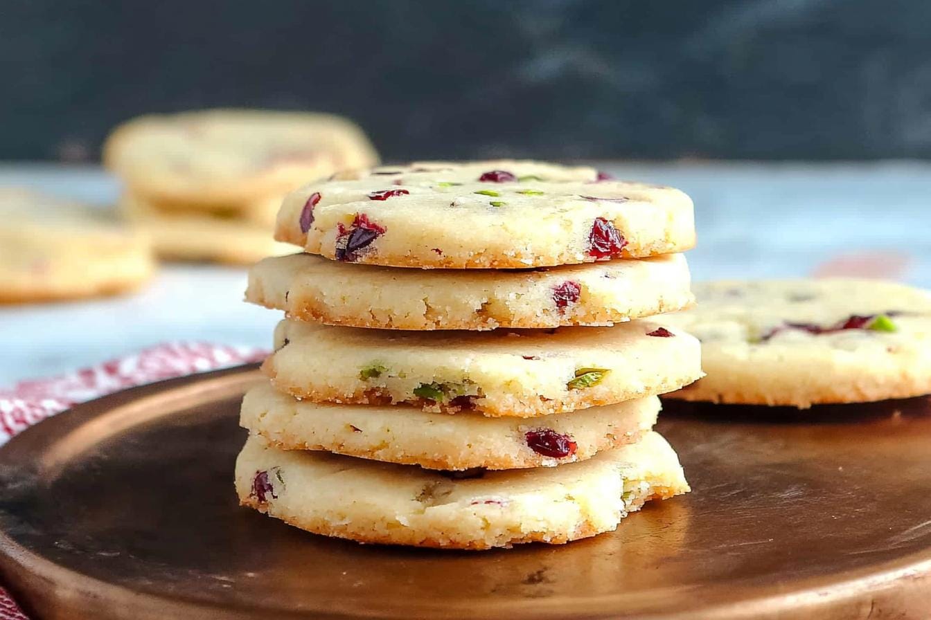 Cranberry Pistachio Shortbread Cookies
