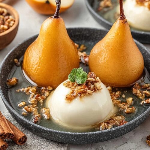 Vanilla Bourbon Poached Pears
