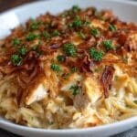 French Onion Chicken Orzo Casserole