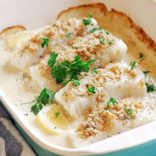 Creamy Lemon Garlic Baked Cod