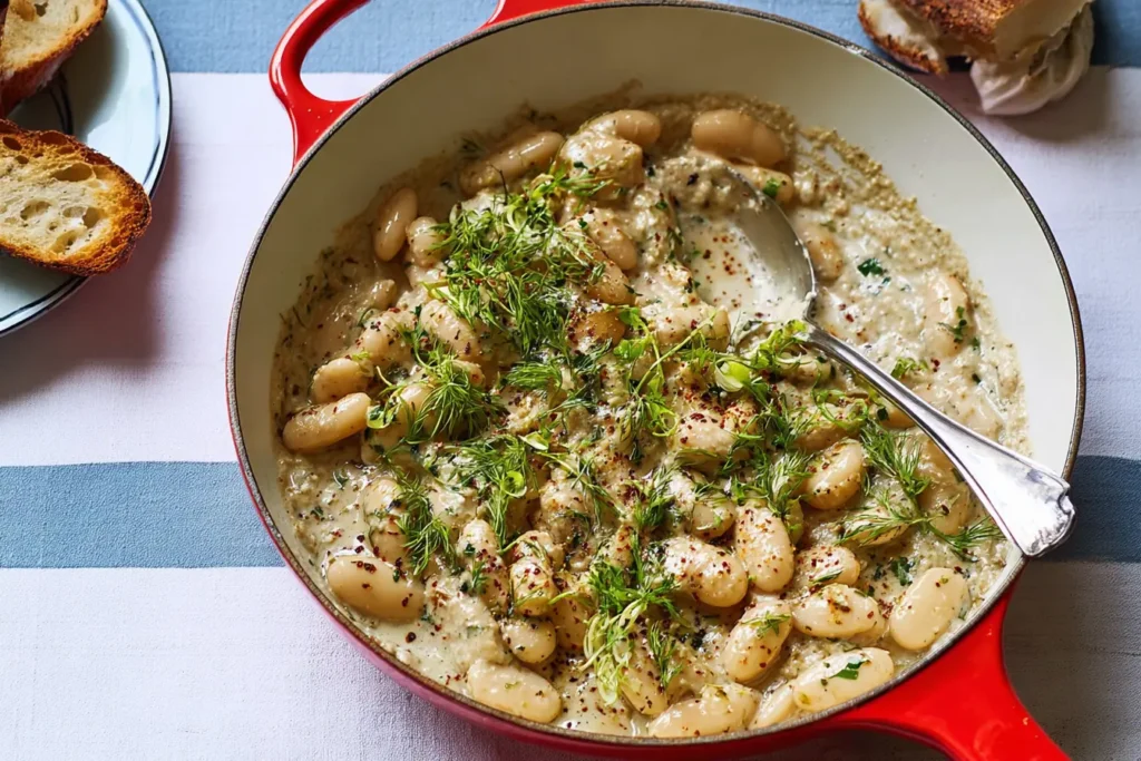 Creamy white beans with tahini, oregano and cumin