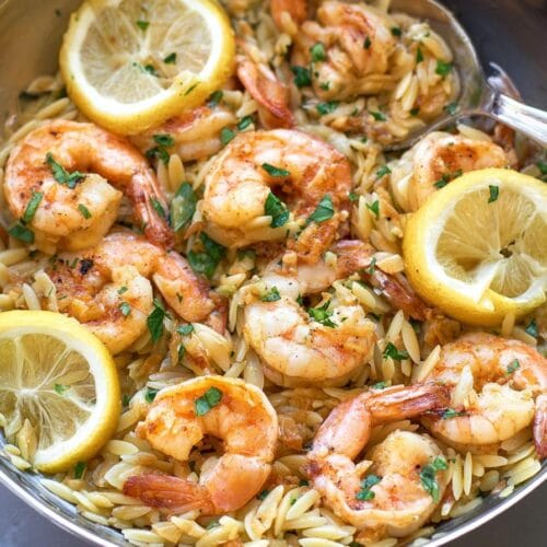 Lemon Garlic Shrimp with Orzo