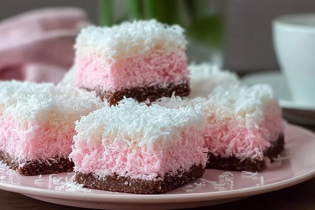 Pink Coconut Snowball Cake Bars