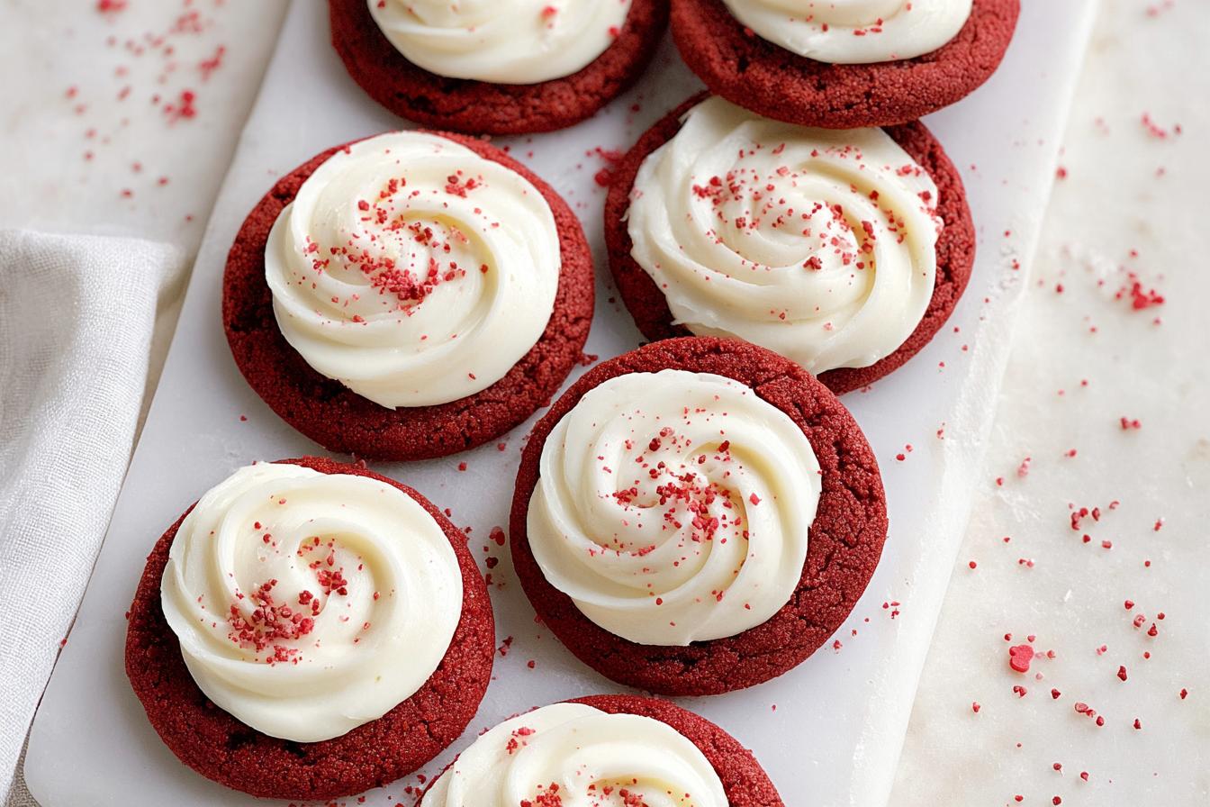 Valentines Day Red Velvet Cookies with Cream Cheese Frosting
