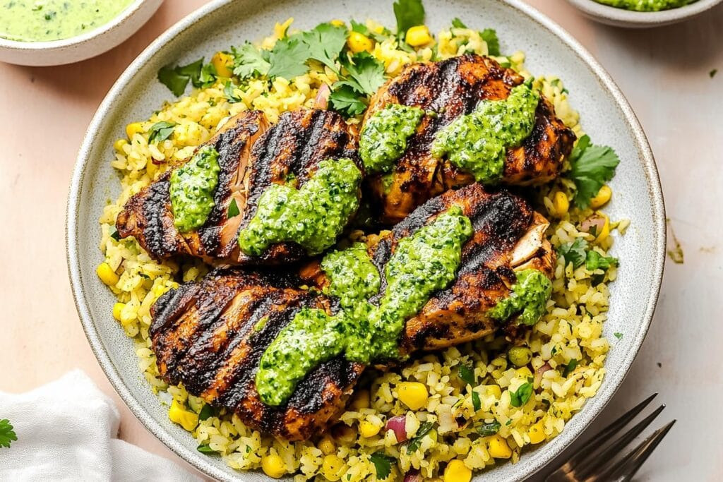Peruvian Chicken & Rice with Green Sauce