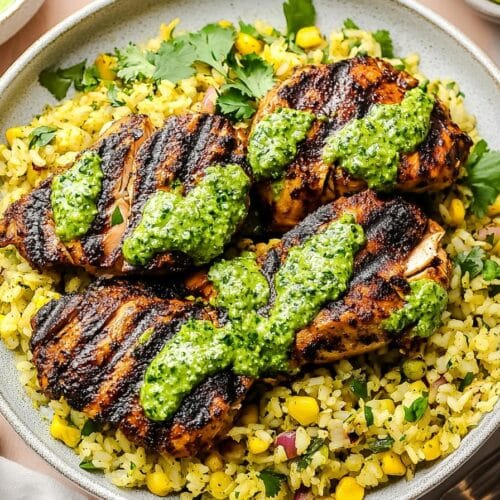 Peruvian Chicken & Rice with Green Sauce