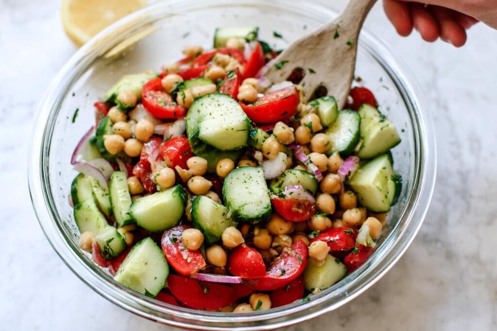 Chickpea Salad with Cucumbers and Tomatoes