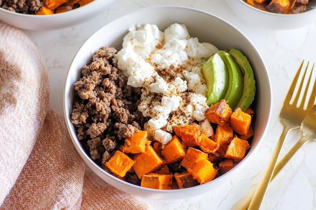 Cottage Cheese Sweet Potato Beef Bowl