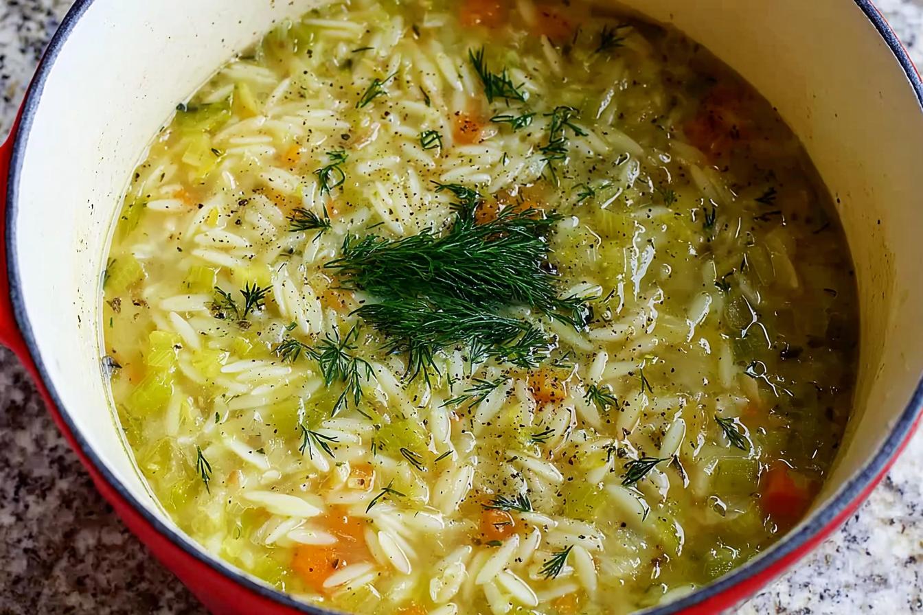 Easy Orzo Leek and Dill Soup