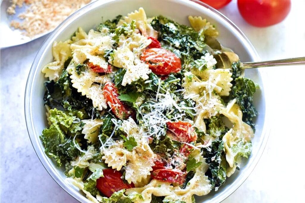 Kale Caesar Pasta Salad