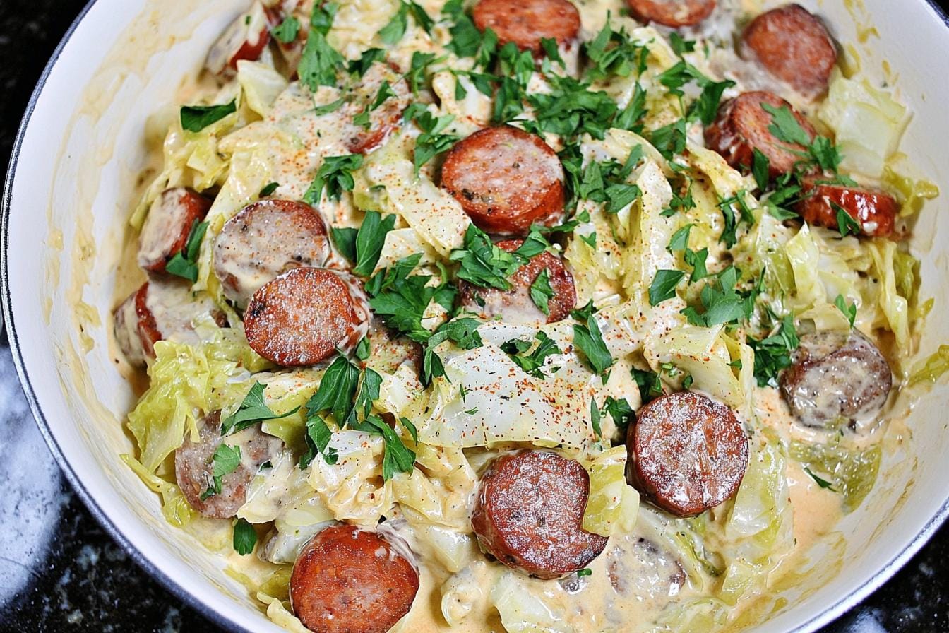 Keto TikTok Cajun Sausage Cabbage Alfredo