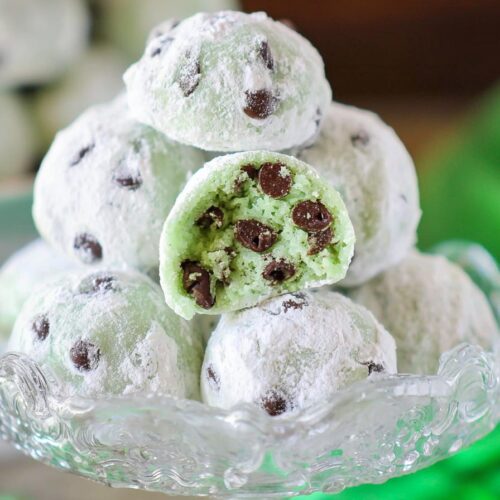 Mint Chocolate Chip Snowball Cookies
