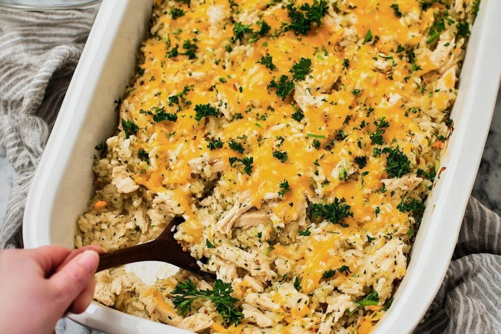 Cheesy Chicken, Rice and Cauliflower Rice Casserole