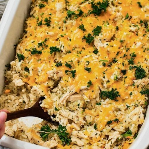 Cheesy Chicken, Rice and Cauliflower Rice Casserole