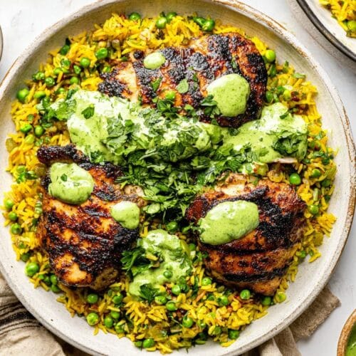 Peruvian Chicken and Rice with Green Sauce