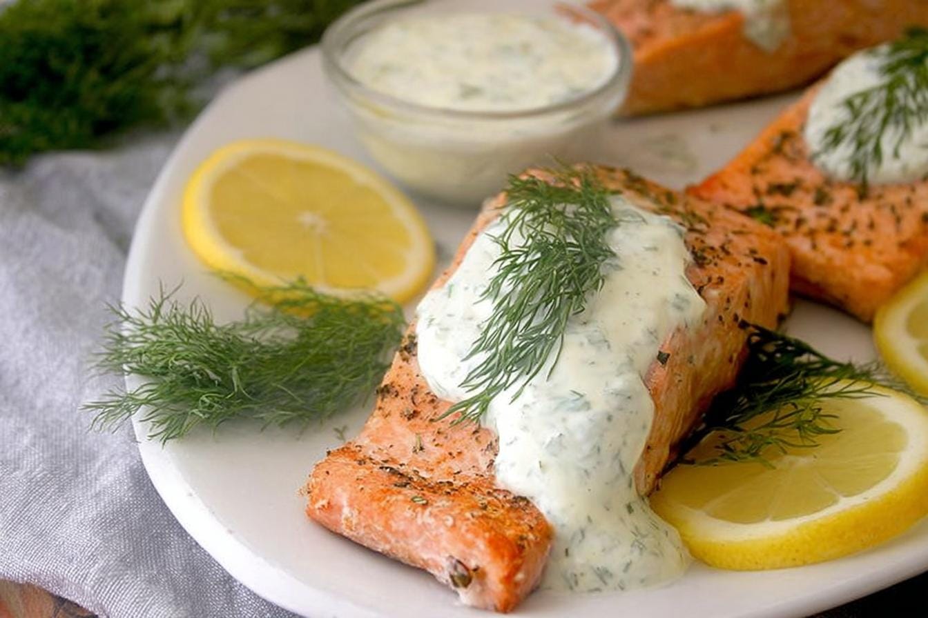 Baked Salmon with Lemon Dill Sauce