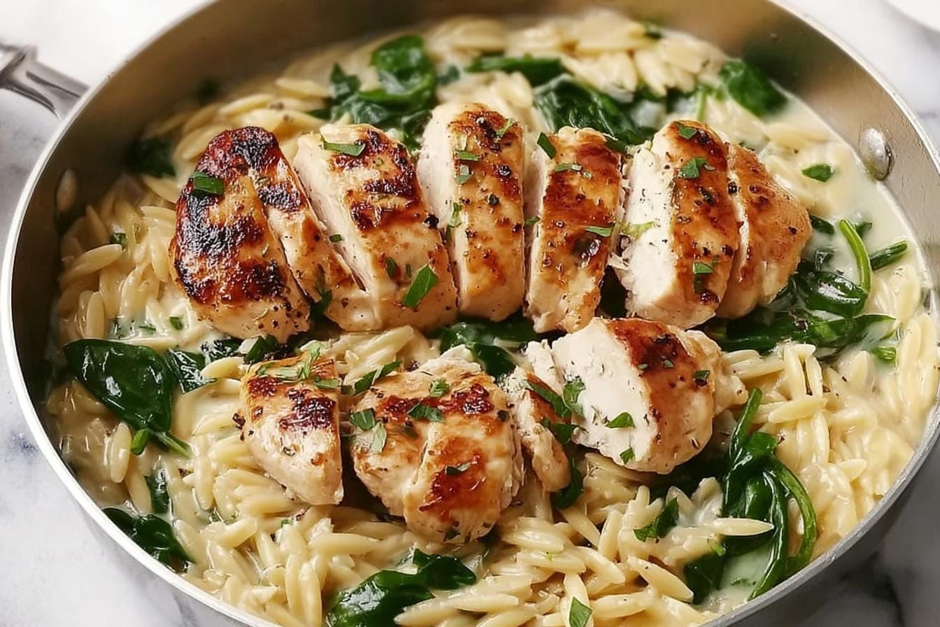 Boursin Orzo with Chicken spring dinner