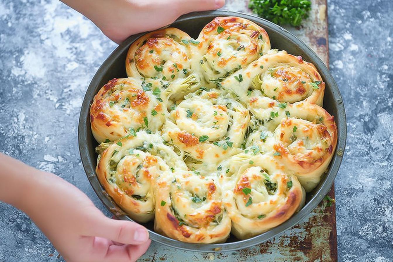 Cheesy Spinach and Artichoke Pinwheels