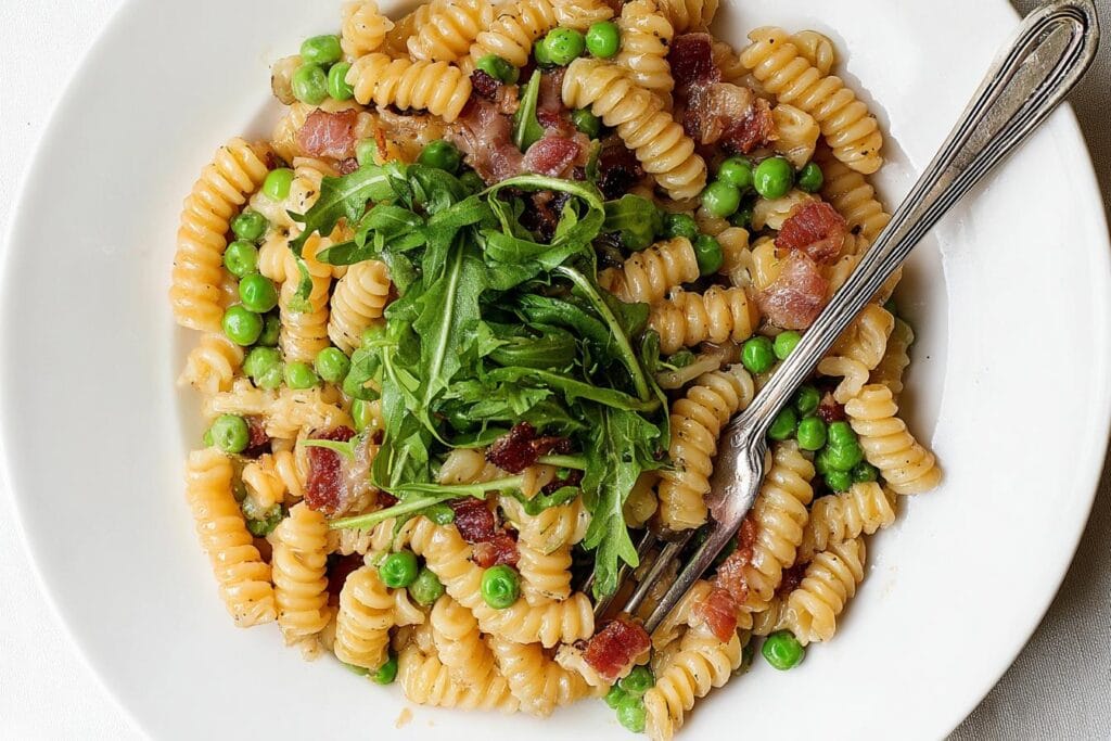 Creamy Pasta with Peas and Pancetta spring dinner