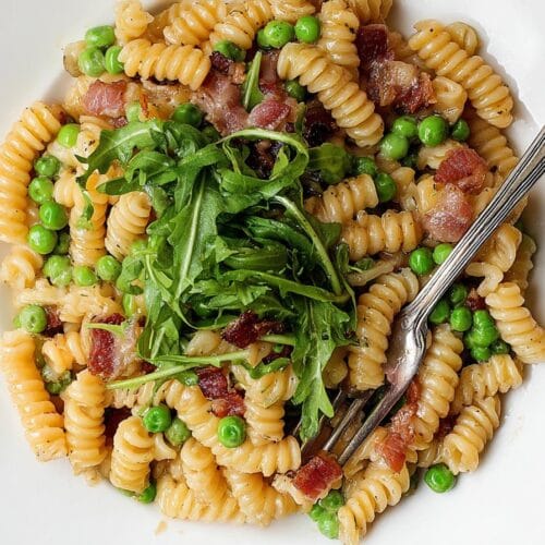 Creamy Pasta with Peas and Pancetta spring dinner