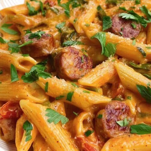One Pot Creamy Cajun Sausage Pasta