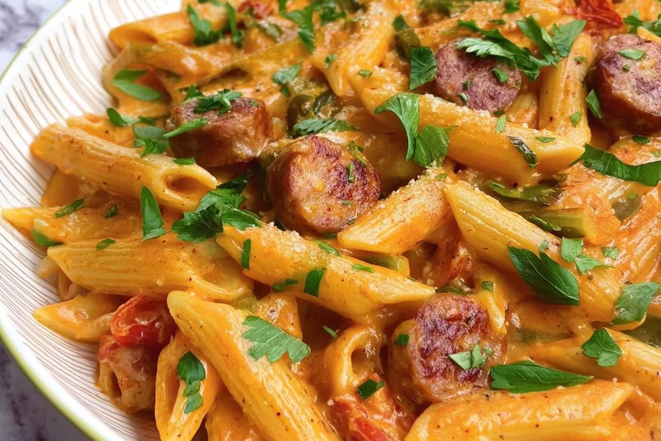One Pot Creamy Cajun Sausage Pasta