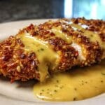 Pretzel Chicken with Mustard-Cheddar Sauce Delight