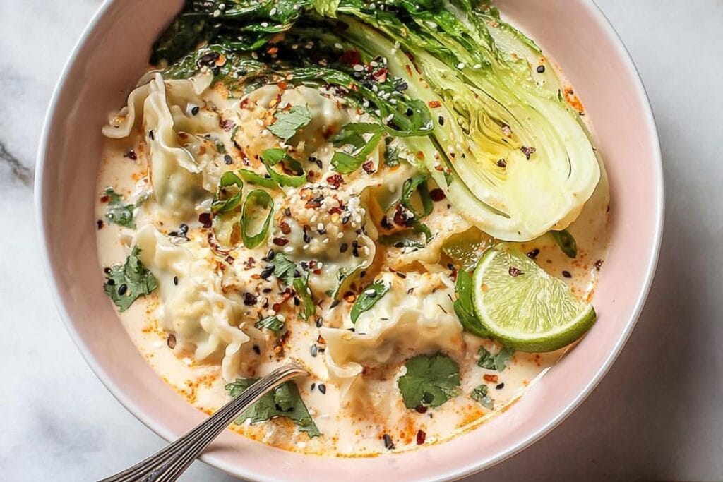 Spring Dinner Coconut Curry Dumpling Soup