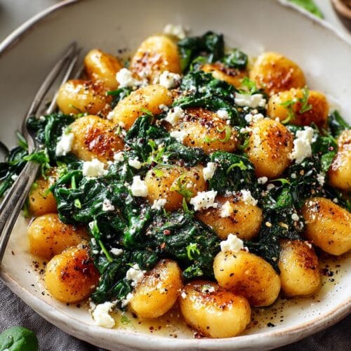 Spring Dinner Crispy Gnocchi With Spinach And Feta