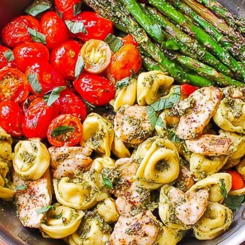 Spring Pesto Chicken Tortellini and Veggies
