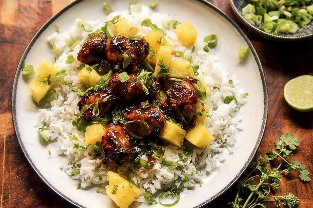 spring Pineapple Chicken with Coconut Rice.