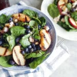 Grilled Peach Blueberry Spinach Salad with Honey Balsamic Vinaigrette