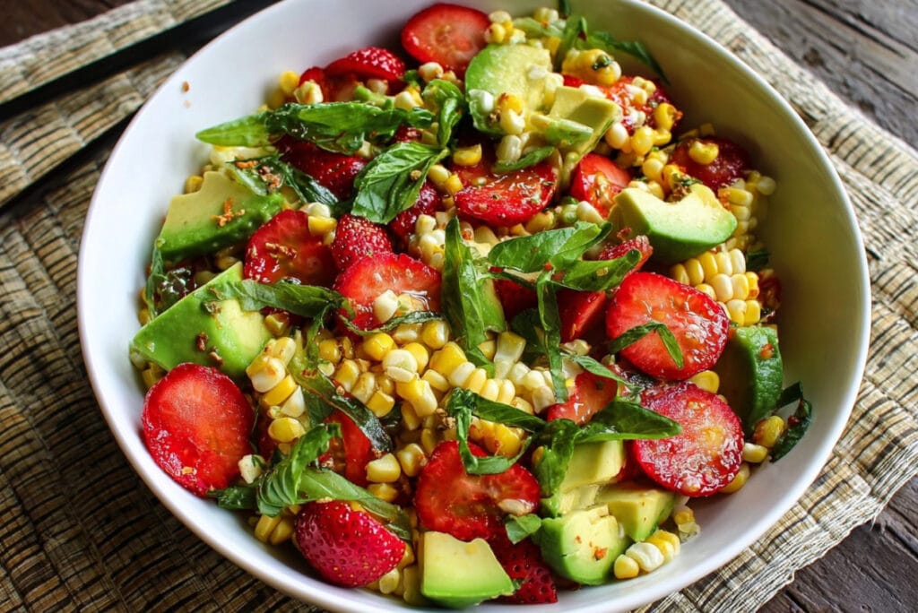 Summer Salad With Corn, Strawberries and Avocado
