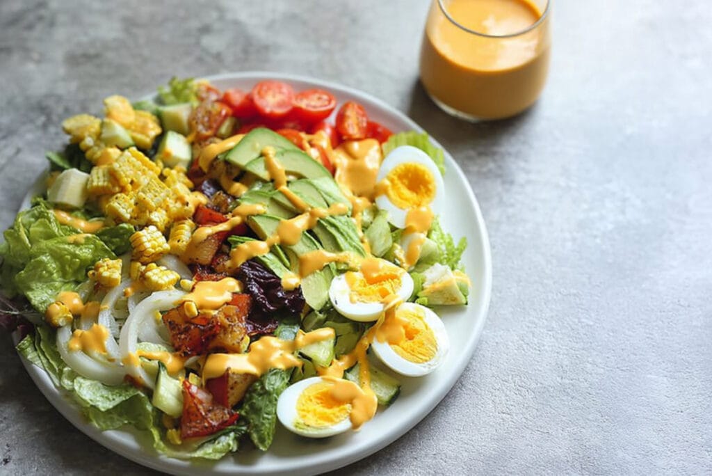 Vegetarian Cobb Salad with Creamy Carrot Dressing