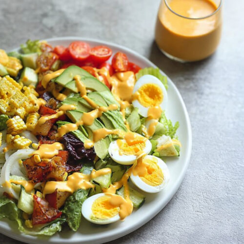 Vegetarian Cobb Salad with Creamy Carrot Dressing