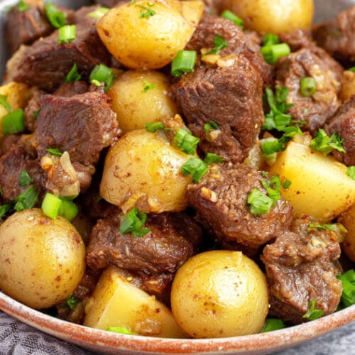 Slow Cooker Garlic Butter Steak Bites and Potatoes