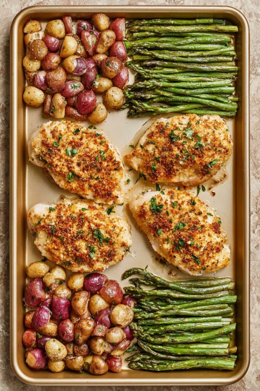Parmesan Crusted Chicken Sheet Pan Dinner