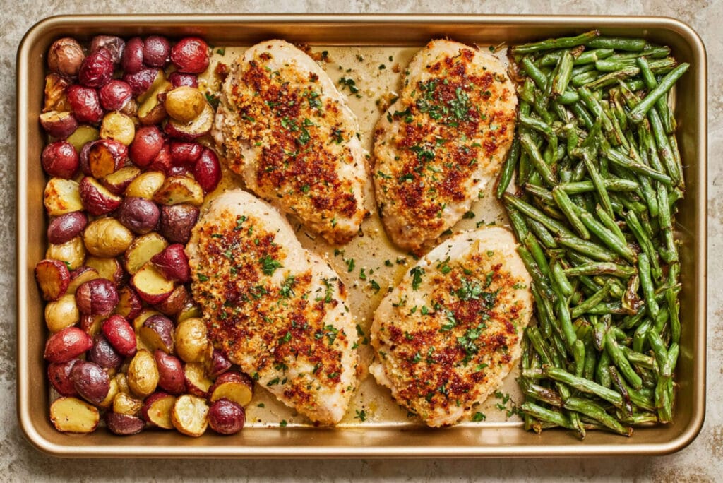 Parmesan Crusted Chicken Sheet Pan Dinner