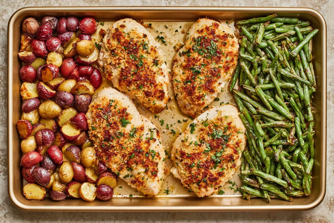 Parmesan Crusted Chicken Sheet Pan Dinner