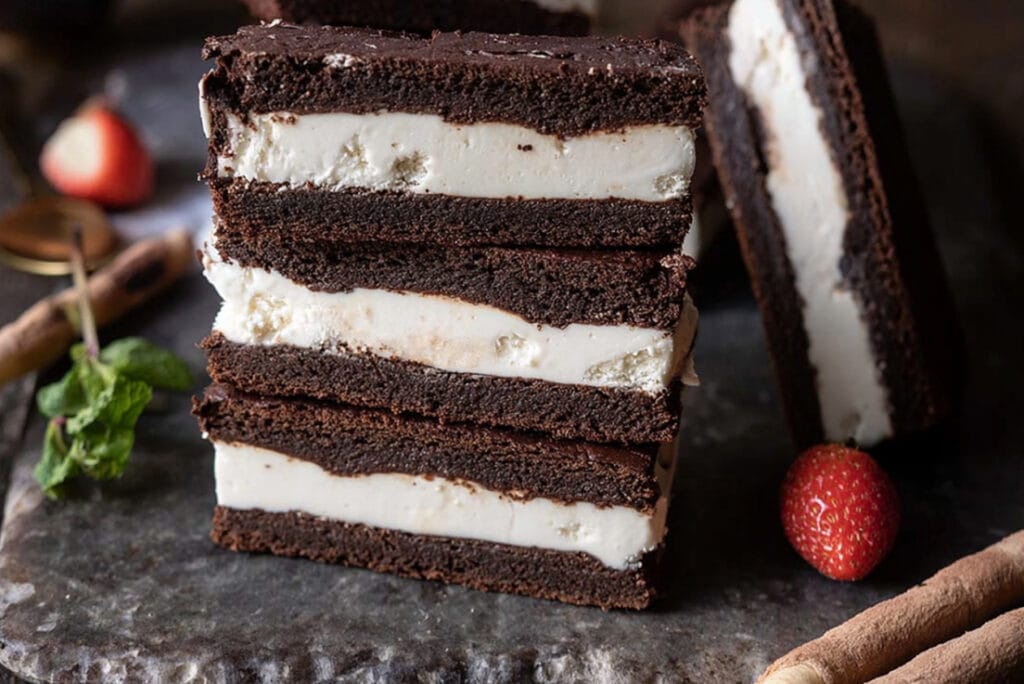 Tiramisu Brownie Ice Cream Sandwich Bars.