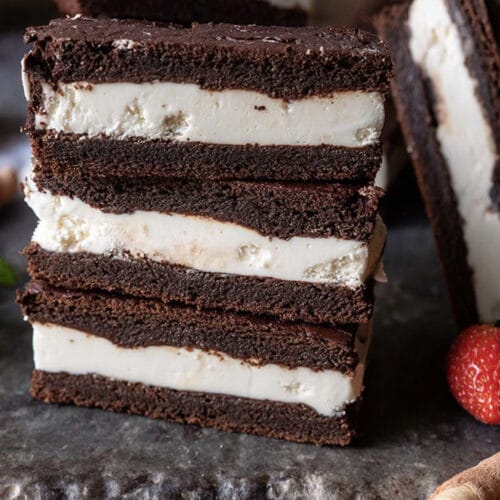 Tiramisu Brownie Ice Cream Sandwich Bars.