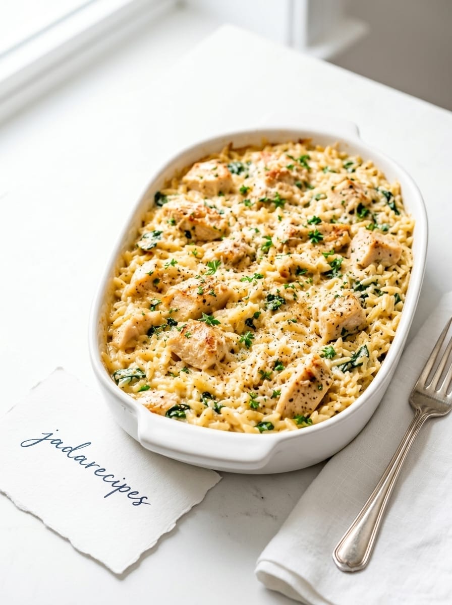 Garlic-Butter Orzo Chicken Casserole With Creamy Parmesan Sauce