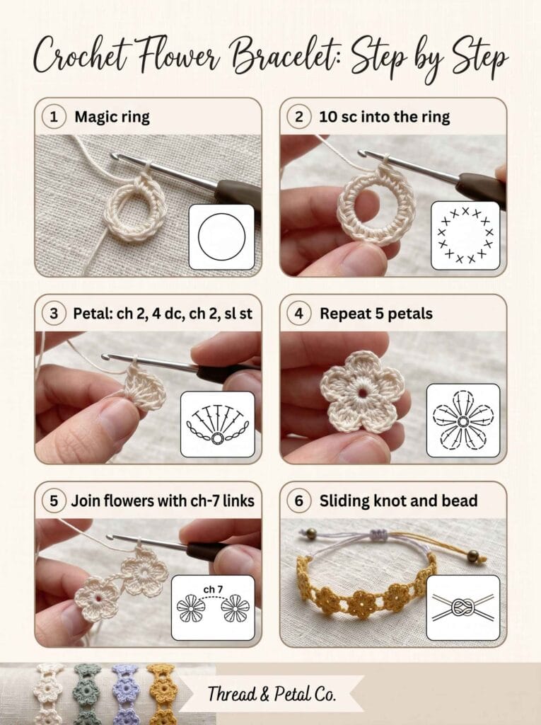 crochet flower bracelet pattern