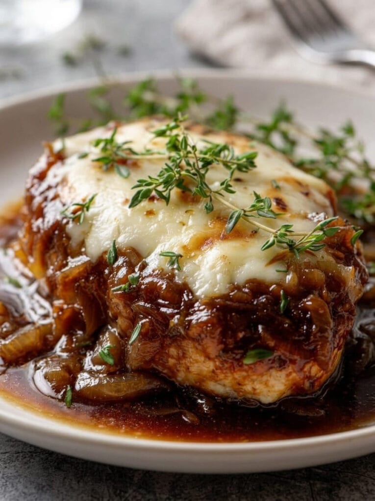 French Onion Chicken One Skillet with Real Caramelized Onion Gravy