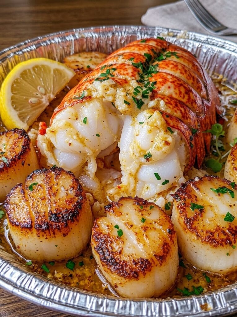 Garlic Butter Lobster Tail & Seared Scallops