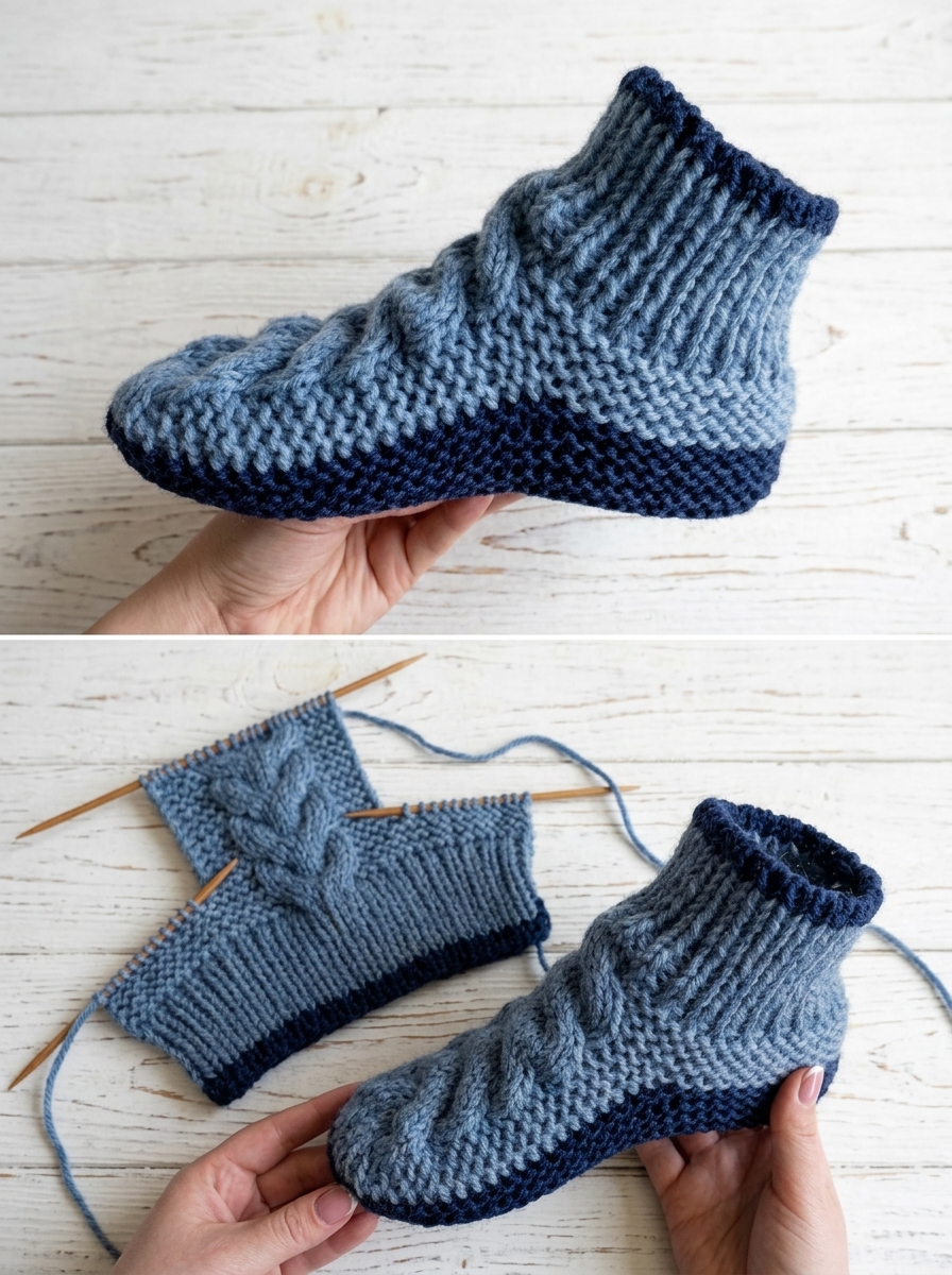 easy knitted slippers pattern