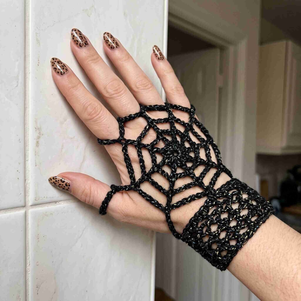 crochet spiderweb hand harness